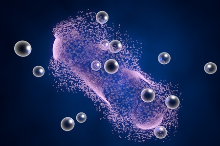 Destruction of a bacterium by silver nanoparticles. An illustration can be also used to demonstrate action of any antibiotic substance or drugの写真素材