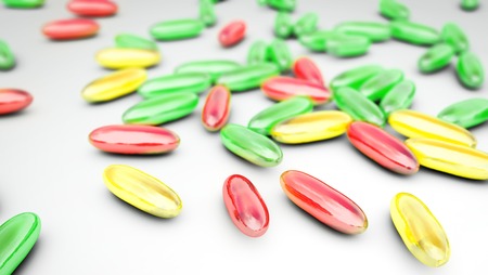 Mixture of pills, 3D illustration. Can be used in pharmacology and medicineの写真素材