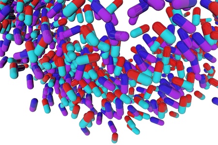 Background with pills, medicines, antibiotics or vitamins, 3D illustrationの写真素材