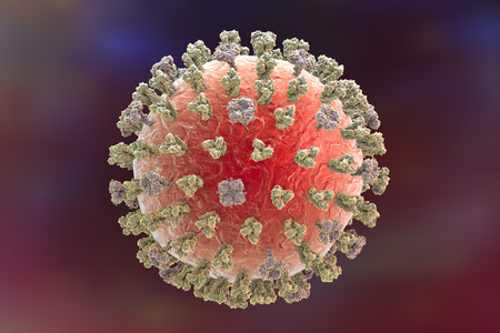 Swine flu virus H1N1. A model of virus shows surface glycoprotein spikes hemagglutinin trimer and neuraminidase tetramer , 3d illustrationの写真素材