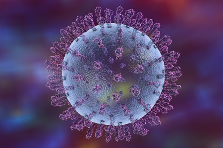 Influenza virus on colorful background. Virus which causes flu and common cold. 3D illustration