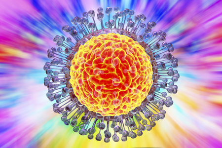 Zika virus, a virus which causes Zika fever found in Brazil. Illustration shows presence of inner...