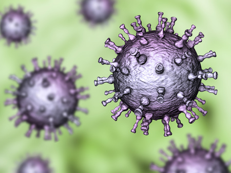 Varicella zoster or chickenpox virus, 3D illustration. A herpes virus which cause chickenpox and...