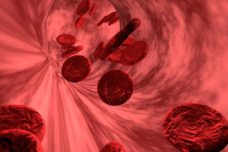 Blood vessel with red blood cells, 3D illustration