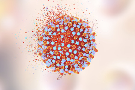 Destruction of hepatitis C virus, 3D illustration. Conceptual image for hepatitis C treatment