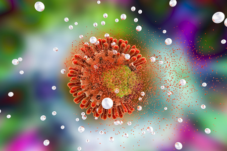 Destruction of Human Immunodeficiency Virus HIV , AIDs virus by silver nanoparticles, 3D...