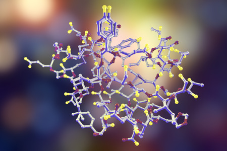 Molecular model of insulin molecule, 3D illustrationの写真素材