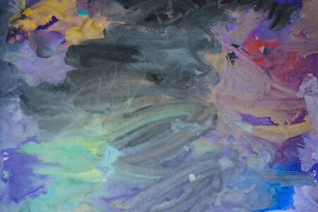 Two-year old child gouache drawing. Abstract brush painting background. Children's artの写真素材