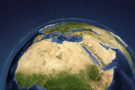 Planet Earth from space showing Northern Africa and Arabian Peninsula, 3D illustration,の写真素材