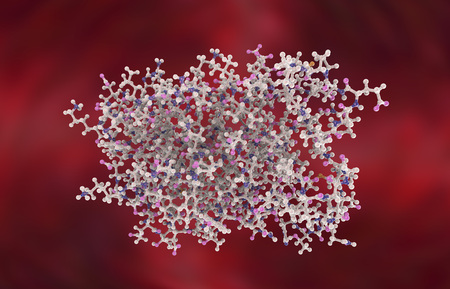 Molecular model of interferon-alpha, 3D illustration. IFN-alpha is a protein produced by leukocytes and involved in innate immune responce against viral infectionsの写真素材