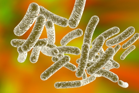 3D illustration of bacterium Legionella pneumophila on colorful background, bacterium causes Legionnaires diseaseの写真素材