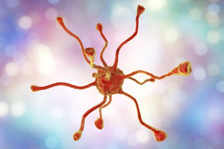 3D illustration of a neuron on colorful background