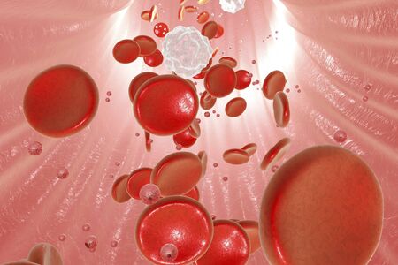 Nanoparticles in blood, 3D illustration. Conceptual image illustrating treatment and diagnostics...