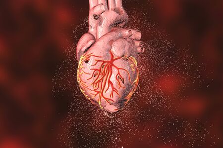 Destruction of heart. Heart disease concept, 3D illustration