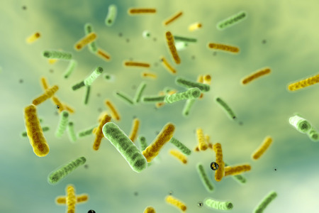 Water-borne bacteria, 3D illustration, Safety of drinking water concept