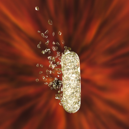 Destruction of bacterium, conceptual image for the use of antibiotics and other antibacterial agents, 3D illustrationの写真素材
