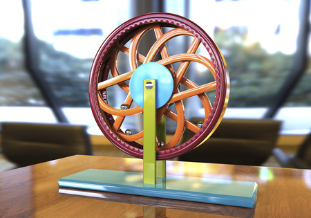Perpetual motion machine, Perpetuum mobile, 3D illustration. 3D model is accurately made according to drawings of Leonardo da Vinciの写真素材