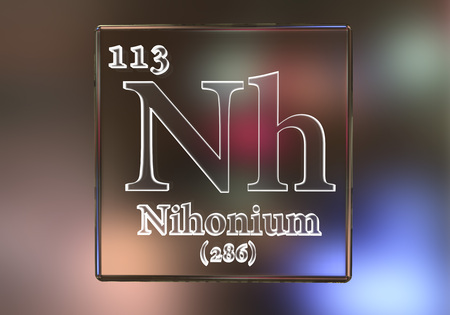 Nihonium, Nh, a recently discovered synthetic chemical element included into the periodic table in...