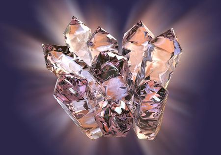 Purple beautiful crystals on dark purple background, 3D illustrationの写真素材