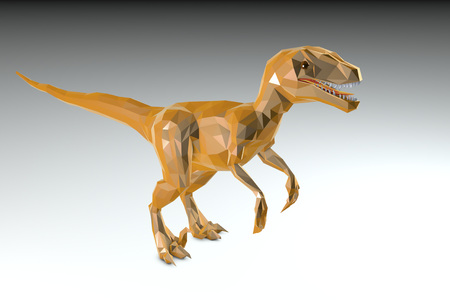 Low-polygonal dinosaur Velociraptor on white gradiental background, 3D illustrationの写真素材