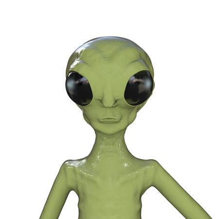 Extraterrestrial humanoid creature, Alien character, UFO visitor, 3D illustrationの写真素材
