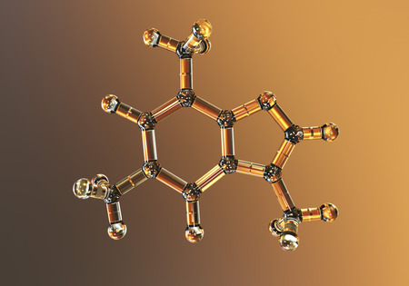 Caffeine molecule, 3d illustration. Caffeine is found in coffee, tea, energy drinks, is used in medicineの写真素材