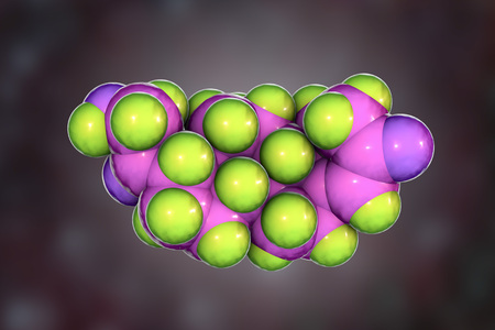 Molecule of aldosterone hormone, 3D illustration. It is mineralocorticoid hormone produced by...
