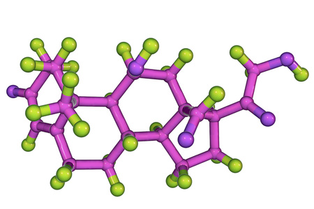 Molecule of aldosterone hormone, 3D illustration. It is mineralocorticoid hormone produced by...