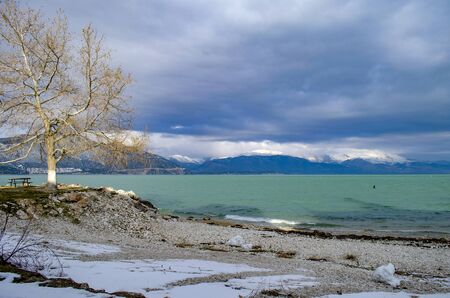Turkey, Isparta province, beautiful Egirdir lake in winter seasonの写真素材