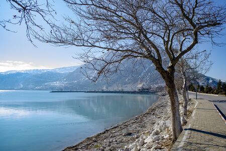 Turkey, Isparta province, beautiful Egirdir lake and Needle mountain in winter