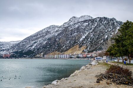 Turkey, Isparta province, beautiful Egirdir lake and the Needle mountain in winter