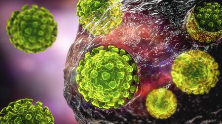 Coronaviruses Covid-19 infecting human cell, concept of Coronavirus spread and infection...