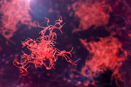 Human parasitic amoeba with pseudopodia, 3D illustration
