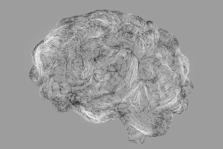 Human brain made of neuronal network, conceptual image, 3D illustration, black-and-white