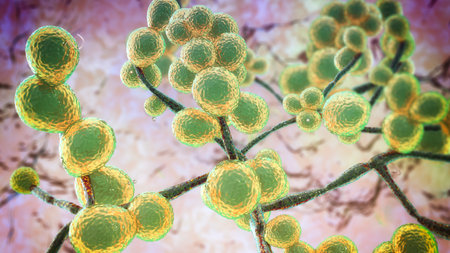 Candida fungi, Candida albicans, C. auris and other human pathogenic yeasts, 3D illustrationの写真素材