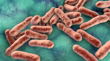 Cutibacterium acnes, formely Propionibacterium acnes, 3D illustration. Bacteria found in hair...