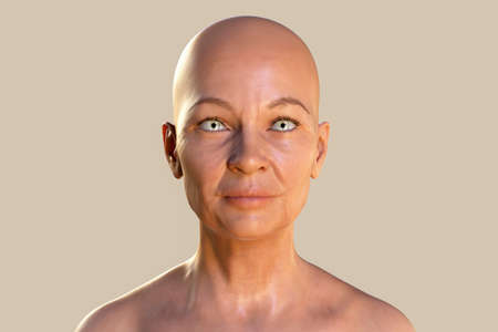 Portrait of a beautiful middle age woman without hairs, 3D illustrationの写真素材