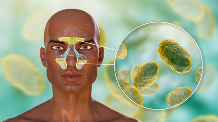 Haemophilus influenzae bacteria as a cause of sinusitis. 3D illustration showing purulent...