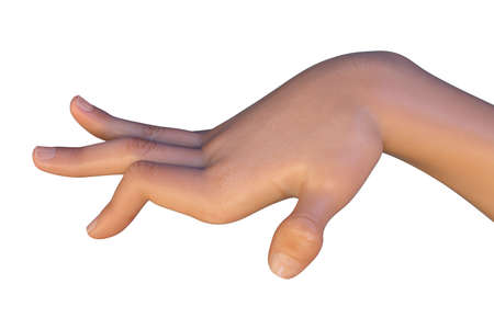A hand of a child with chorea, a hyperkinetic movement disorder. 3D illustration showing brief,...