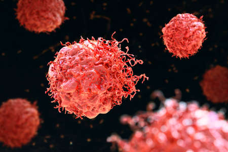 Cancer cells, malignant cells, scientific 3D illustrationの写真素材