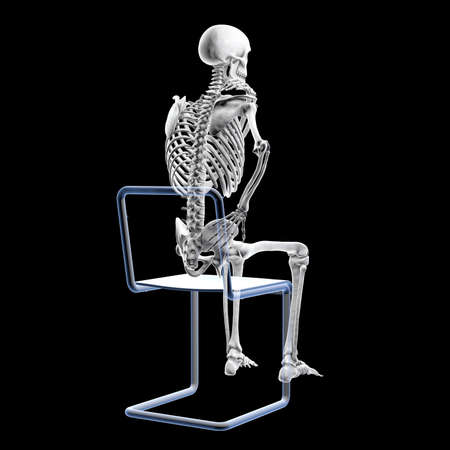 Human spine pain, backache, back pain, conceptual 3D illustration showing human skeleton with painful backの写真素材