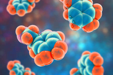 Dopamine molecule, 3D illustration. A neuromodulatory molecule, a neurotransmitter, is a key part of...