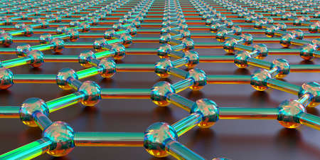 Graphene atomic structure, 3D illustration. Graphene is an allotrope of carbon that consists of a...