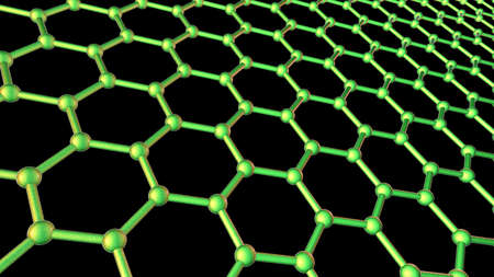 Graphene atomic structure, 3D illustration. Graphene is an allotrope of carbon that consists of a...