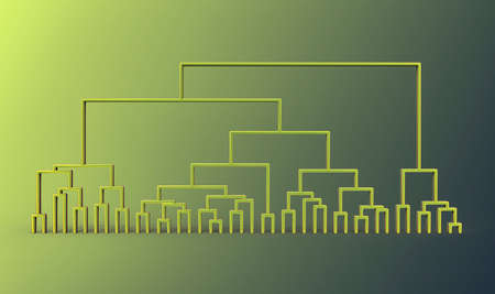 Dendrogram, a diagram representing a tree used to visualize results of hierarchical clustering in statistical analysis of data, 3D illustrationの写真素材