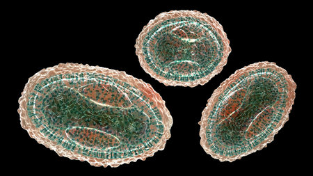 Variola virus, a virus from Orthopoxviridae family that causes smallpox, and other viruses from pox family, monkeypox, molluscum contagiosum virus, 3D illustrationの写真素材