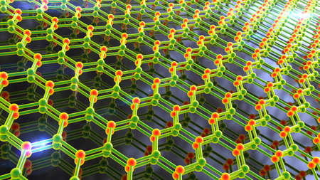 Graphite. Graphene sheets, 3D illustration. Graphene is an allotrope of carbon that consists of a...