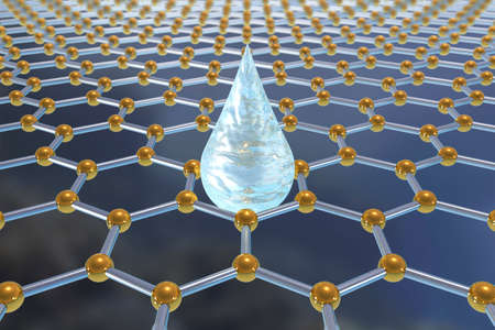 Graphene water filter, conceptual 3D illustration. Water filtration, making drinking water from sea...
