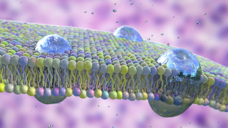 Cell membrane, phospholipid bilayer, scientific 3D illustrationの写真素材