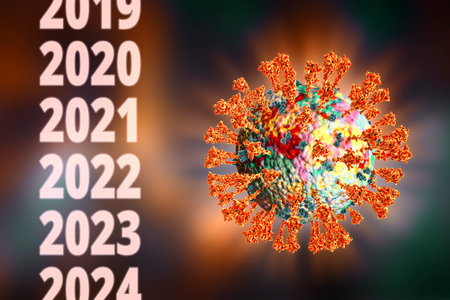 The return of the virus, conceptual 3D illustration. A new jump in the incidence of  strains.の写真素材